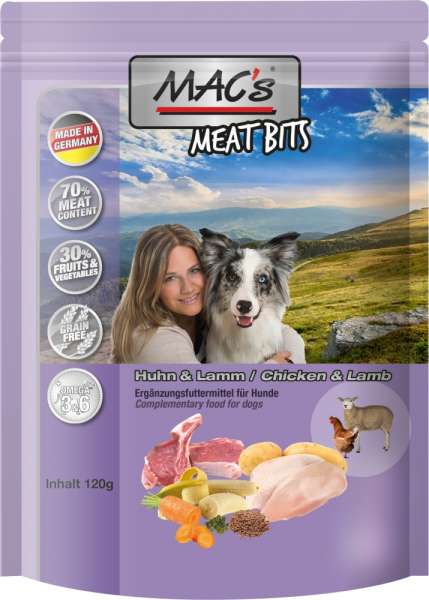 MACs Meat Bits | mit Huhn &amp; Lamm | 120g Hundesnacks