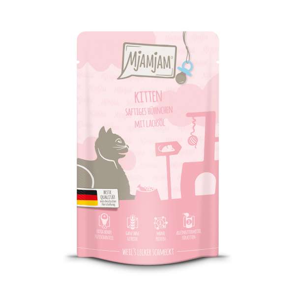 Mjamjam Kitten | mit Hühnchen &amp; Lachsöl | 12x 125 g Katzenfutter