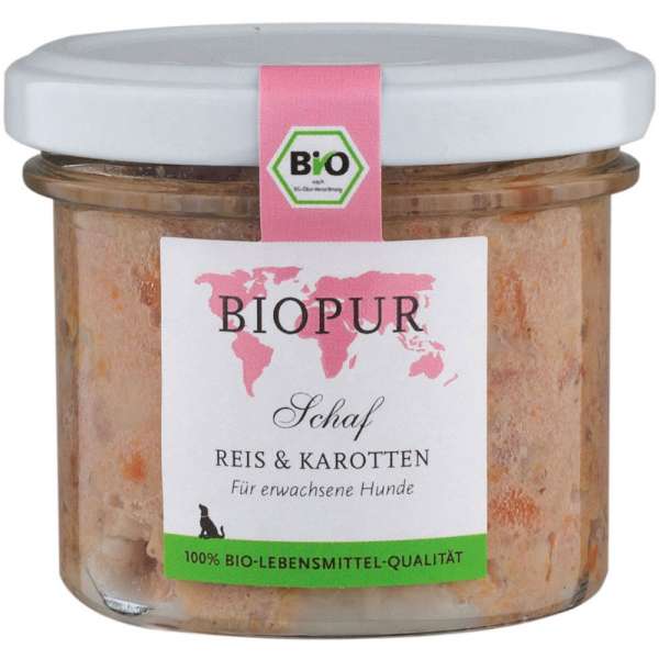 BIOPUR Dog SENSIBLE | mit Bio Schaf, Reis &amp; Karotten | 6x100g glutenfreies Hundefutter