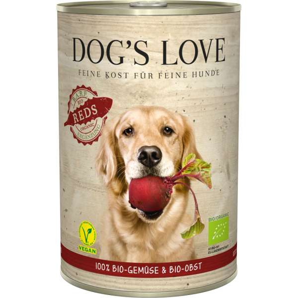Dogs Love BIO GREENS | mit rotem Gemüse &amp; Bio-Obst | vegan | 6x 400g Ergänzungsfutter