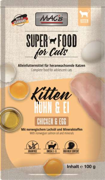 MACs Superfood Kitten | mit Huhn &amp; Ei | 12x 100 g Katzenfutter