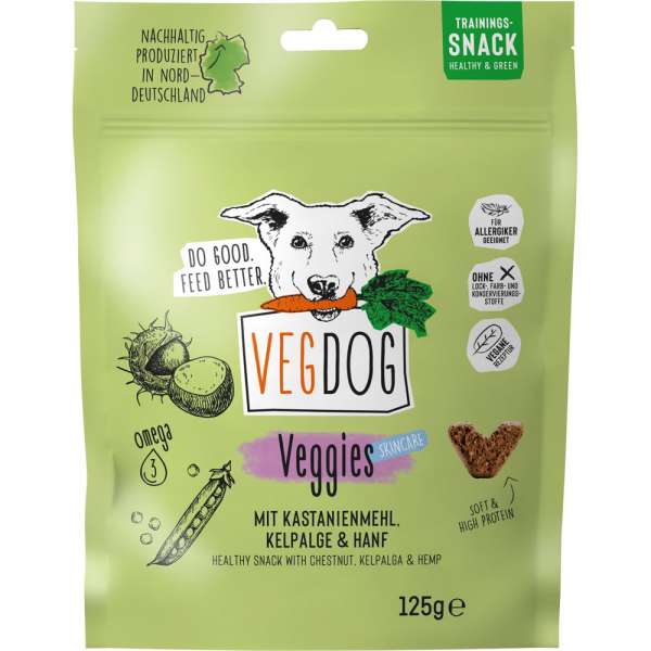 VEGDOG Veggies Skincare | mit Kastanien, Erbsen und Hanf | 125 g Hundesnacks
