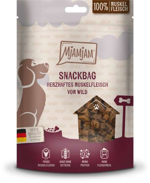 Mjamjam Snackbag | mit Muskelfleisch vom Wild | 8x 100 g Hundesnack