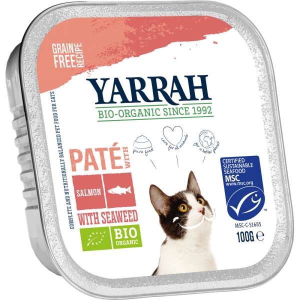 Yarrah Paté | mit Lachs | 6x100g gluten- und getreidefreies BIO Katzenfutter